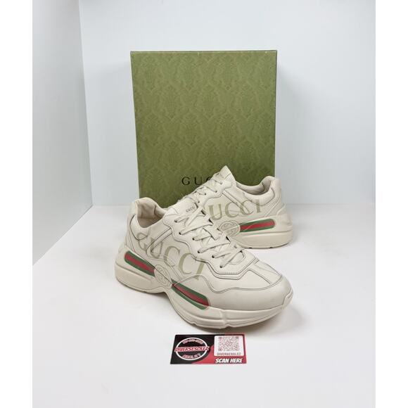 Size 9.5US - Gucci Rython Ivory Leather Vintage Logo Sneakers❤️ Retail $1000!